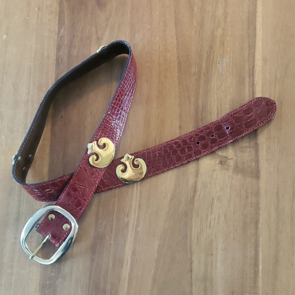 SEPCOEUR ALLIGATOR SKIN LEATHER RED BELT , Made in France